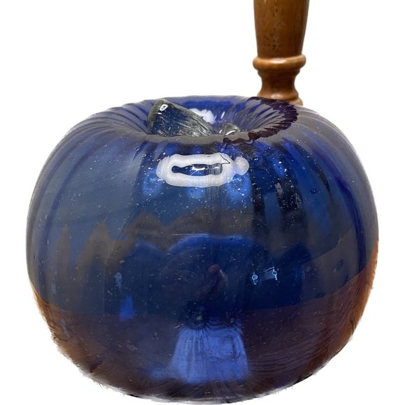 Glass Pumpkin Transparent Cobalt Blue - Hand Blown Glass - Picture 8 of 8